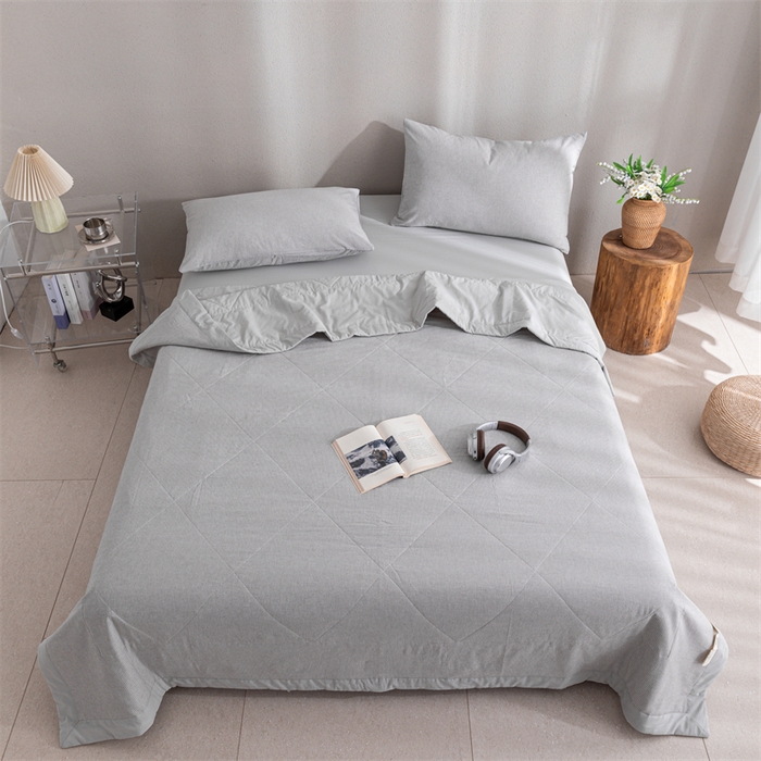 91家纺网 家纺一手货源 找家纺 天瑜家纺 2025新款色织全棉水洗棉棉花夏被 灰细条