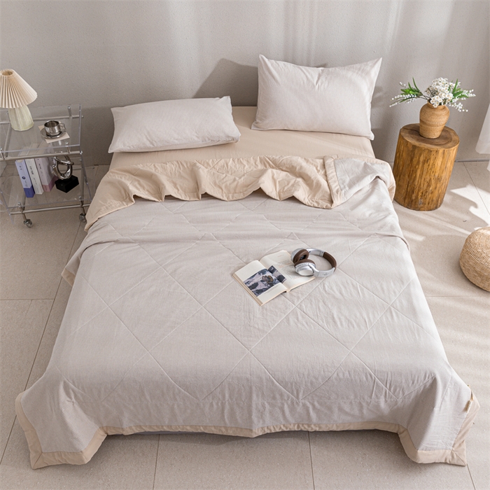 91家纺网 家纺一手货源 找家纺 天瑜家纺 2025新款色织全棉水洗棉棉花夏被 咖细条