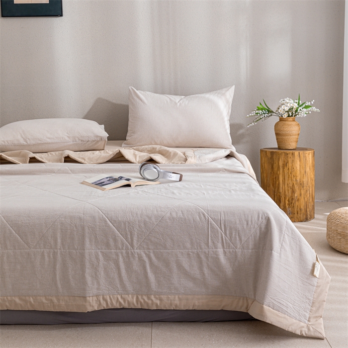 91家纺网 家纺一手货源 找家纺 天瑜家纺 2025新款色织全棉水洗棉棉花夏被 咖细条