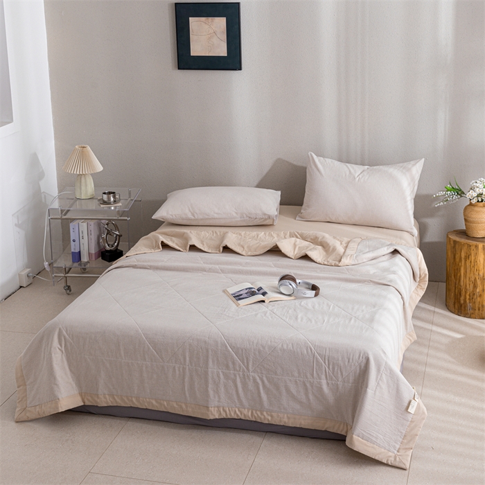 91家纺网 家纺一手货源 找家纺 天瑜家纺 2025新款色织全棉水洗棉棉花夏被 咖细条