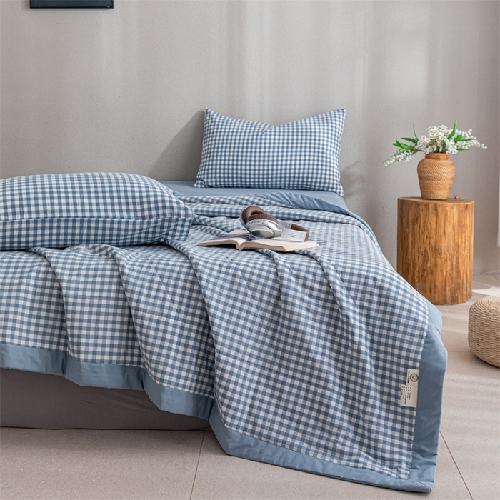 91家纺网 家纺一手货源 找家纺 天瑜家纺 2025新款色织全棉水洗棉棉花夏被 蓝小格