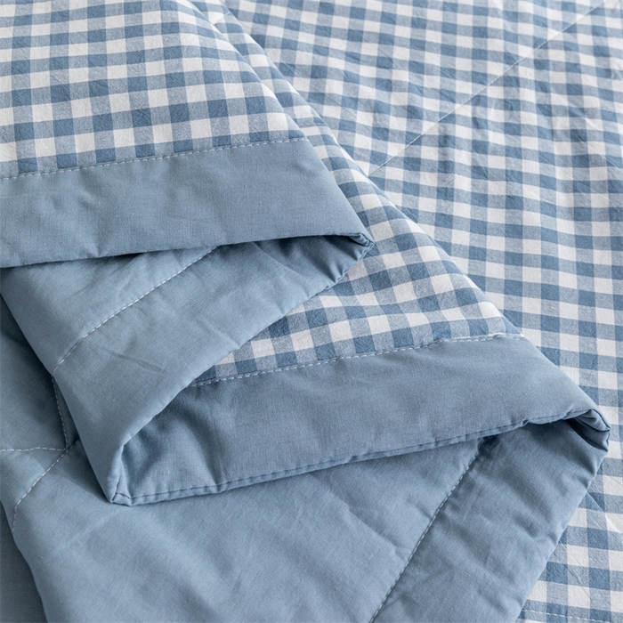 91家纺网 家纺一手货源 找家纺 天瑜家纺 2025新款色织全棉水洗棉棉花夏被 蓝小格