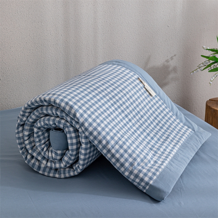 91家纺网 家纺一手货源 找家纺 天瑜家纺 2025新款色织全棉水洗棉棉花夏被 蓝小格