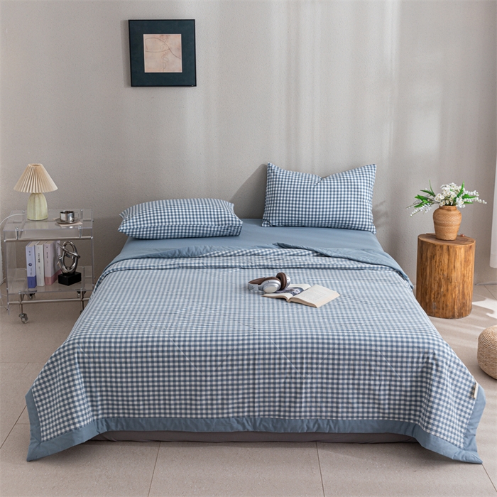 91家纺网 家纺一手货源 找家纺 天瑜家纺 2025新款色织全棉水洗棉棉花夏被 蓝小格