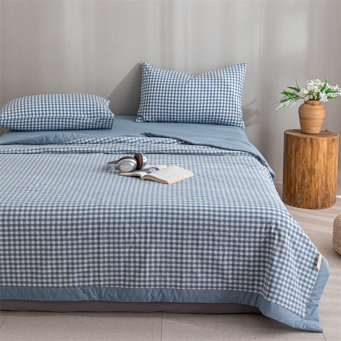 91家纺网 家纺一手货源 找家纺 天瑜家纺 2025新款色织全棉水洗棉棉花夏被 蓝小格