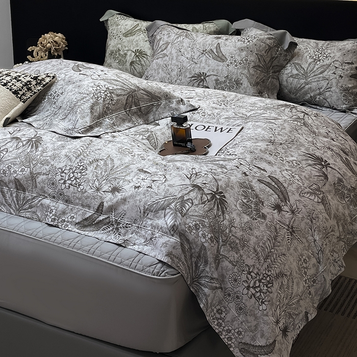 91家纺网 家纺一手货源 找家纺  2025新品A类100支天丝棉夹棉床盖床笠四件套全棉床单夏季轻奢真丝高端床上用品 丽芙-灰