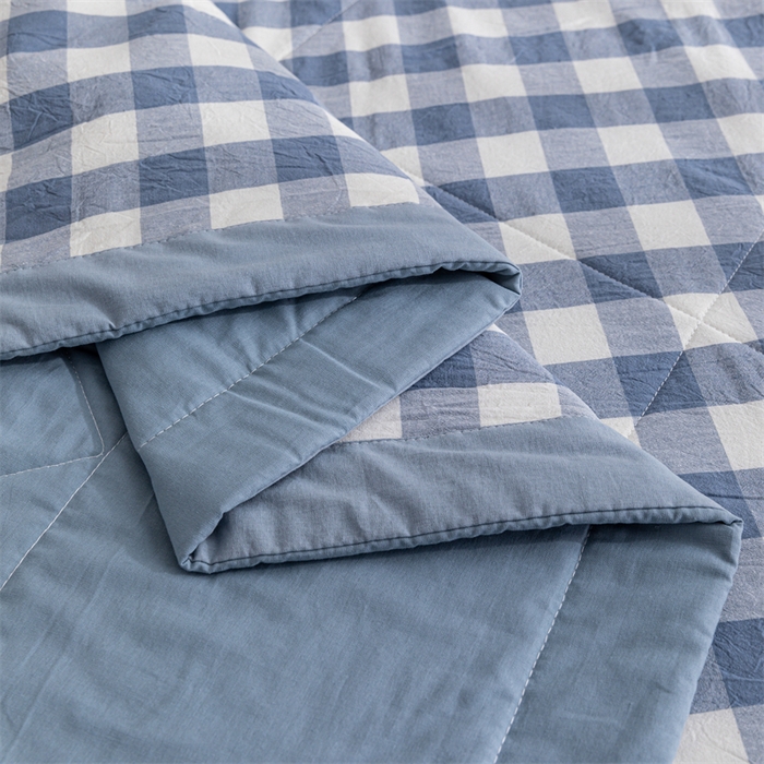 91家纺网 家纺一手货源 找家纺 天瑜家纺 2025新款色织全棉水洗棉棉花夏被 蓝中格