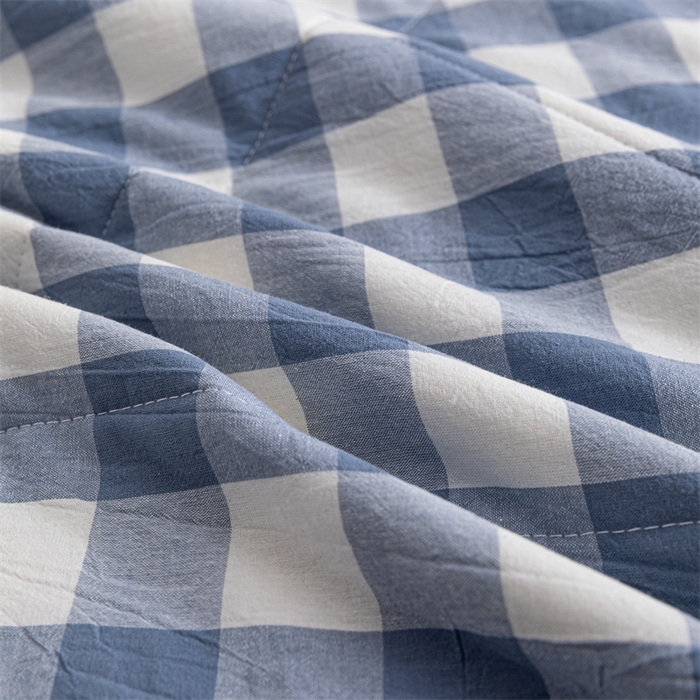 91家纺网 家纺一手货源 找家纺 天瑜家纺 2025新款色织全棉水洗棉棉花夏被 蓝中格