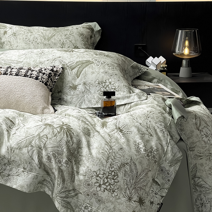  2025新品A类100支天丝棉夹棉床盖床笠四件套全棉床单夏季轻奢真丝高端床上用品 丽芙-绿