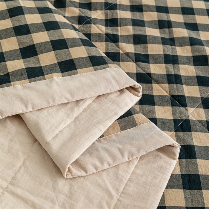 91家纺网 家纺一手货源 找家纺 天瑜家纺 2025新款色织全棉水洗棉棉花夏被 绿咖中格