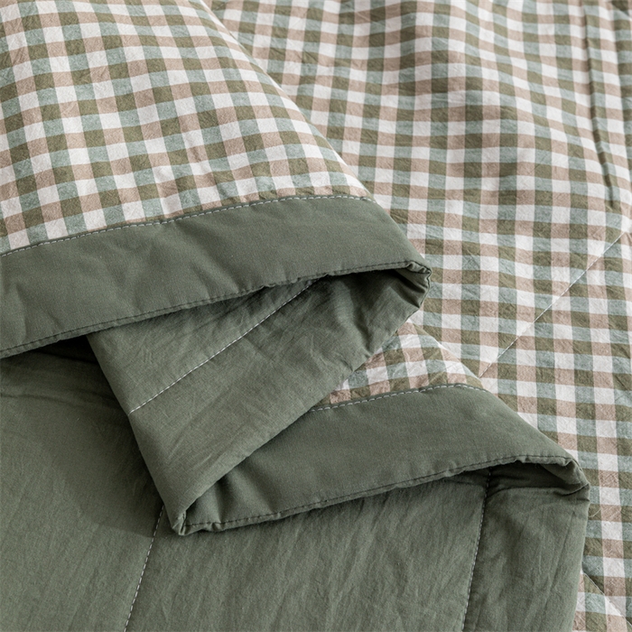 91家纺网 家纺一手货源 找家纺 天瑜家纺 2025新款色织全棉水洗棉棉花夏被 绿小格