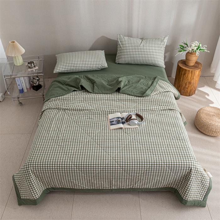 91家纺网 家纺一手货源 找家纺 天瑜家纺 2025新款色织全棉水洗棉棉花夏被 绿小格