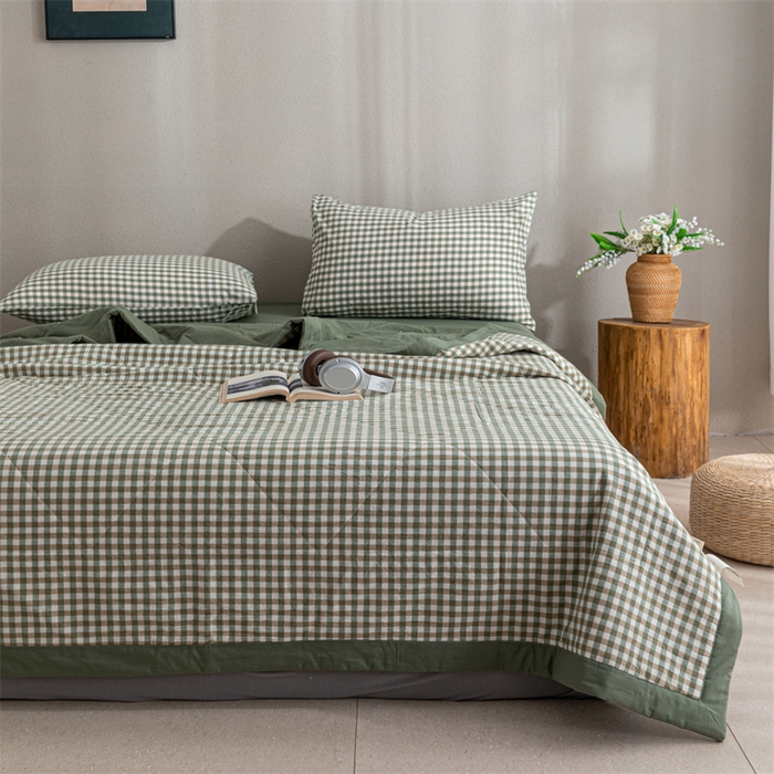 91家纺网 家纺一手货源 找家纺 天瑜家纺 2025新款色织全棉水洗棉棉花夏被 绿小格