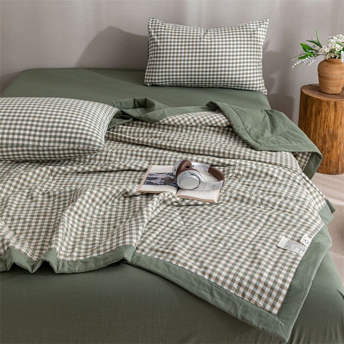 91家纺网 家纺一手货源 找家纺 天瑜家纺 2025新款色织全棉水洗棉棉花夏被 绿小格