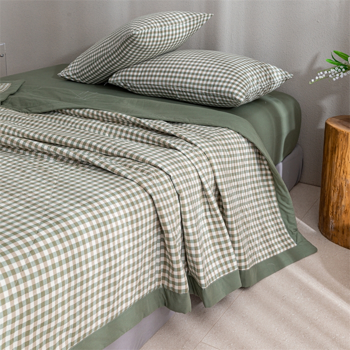 91家纺网 家纺一手货源 找家纺 天瑜家纺 2025新款色织全棉水洗棉棉花夏被 绿小格