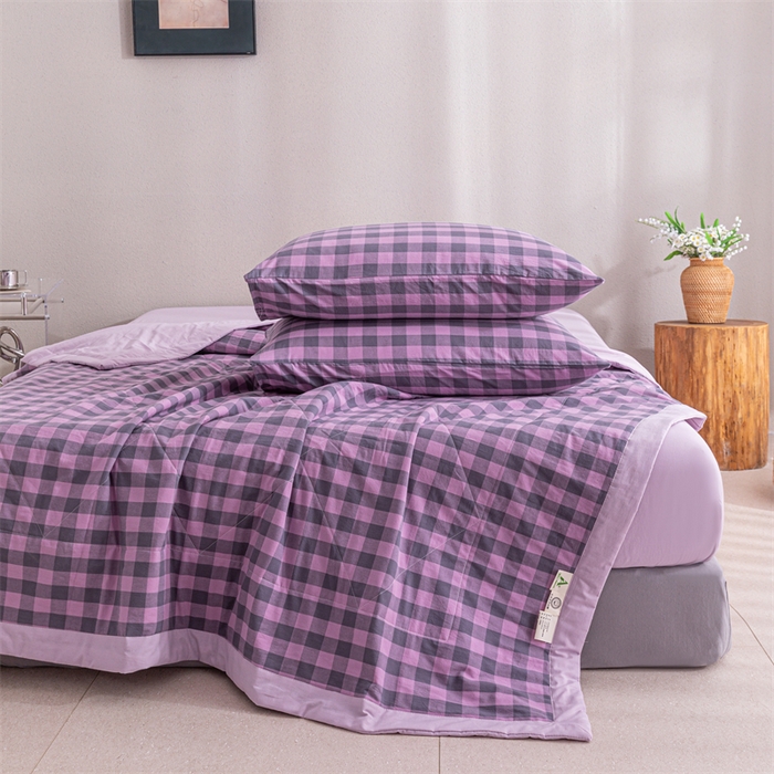 91家纺网 家纺一手货源 找家纺 天瑜家纺 2025新款色织全棉水洗棉棉花夏被 深紫中格