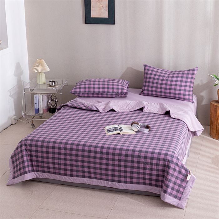 91家纺网 家纺一手货源 找家纺 天瑜家纺 2025新款色织全棉水洗棉棉花夏被 深紫中格