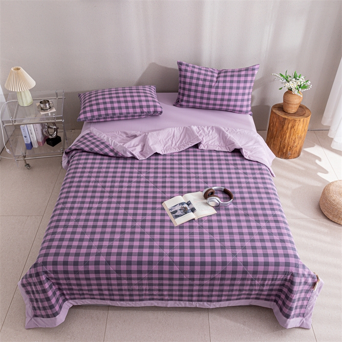 91家纺网 家纺一手货源 找家纺 天瑜家纺 2025新款色织全棉水洗棉棉花夏被 深紫中格