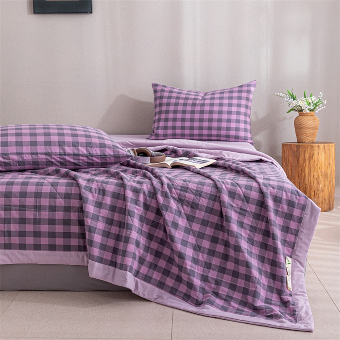 91家纺网 家纺一手货源 找家纺 天瑜家纺 2025新款色织全棉水洗棉棉花夏被 深紫中格