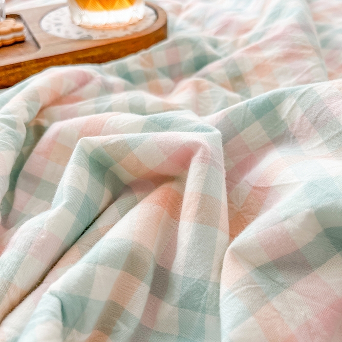 91家纺网 家纺一手货源 找家纺 天瑜家纺 2025新款色织全棉水洗棉棉花夏被 冰激凌格