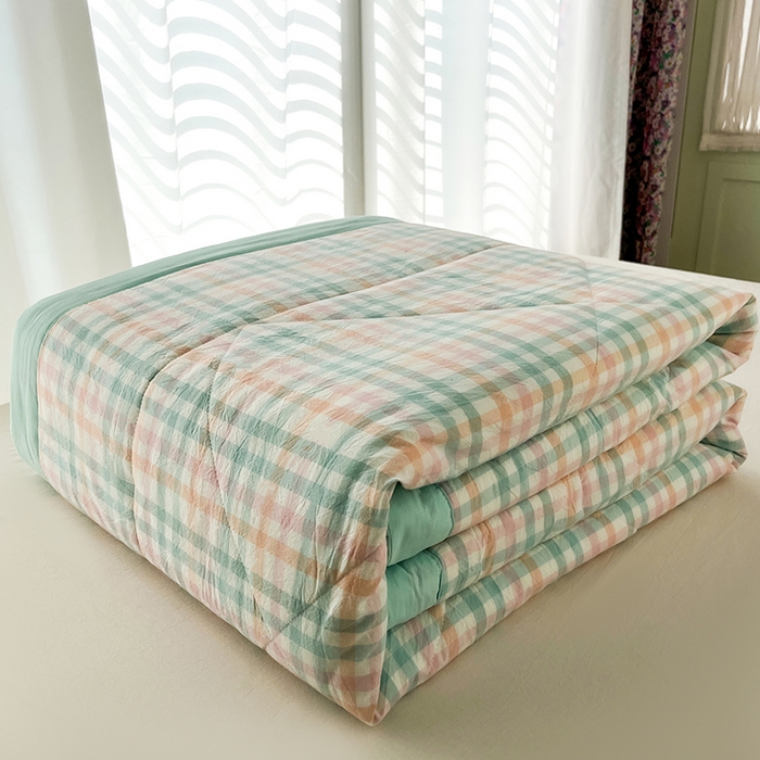 91家纺网 家纺一手货源 找家纺 天瑜家纺 2025新款色织全棉水洗棉棉花夏被 冰激凌格