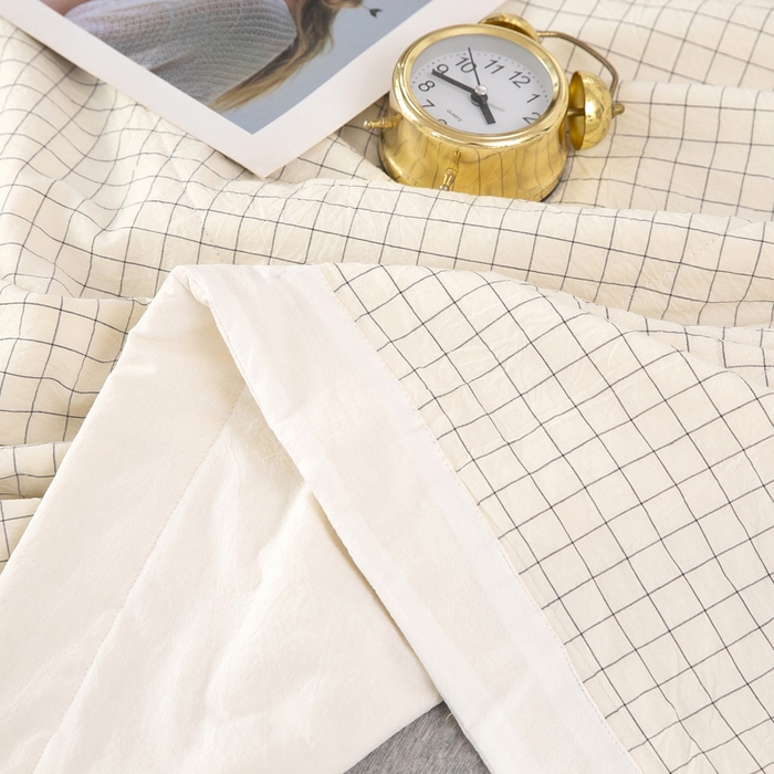 91家纺网 家纺一手货源 找家纺 天瑜家纺 2025新款色织全棉水洗棉棉花夏被 纯白小格