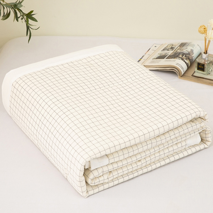 91家纺网 家纺一手货源 找家纺 天瑜家纺 2025新款色织全棉水洗棉棉花夏被 纯白小格