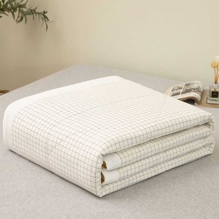 91家纺网 家纺一手货源 找家纺 天瑜家纺 2025新款色织全棉水洗棉棉花夏被 纯白小格