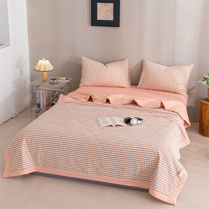 91家纺网 家纺一手货源 找家纺 天瑜家纺 2025新款色织全棉水洗棉棉花夏被 粉小格