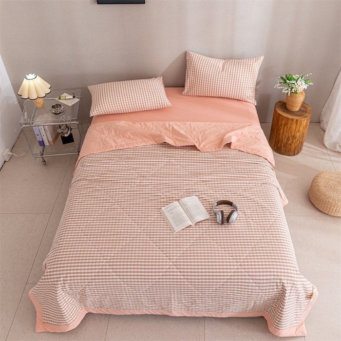 91家纺网 家纺一手货源 找家纺 天瑜家纺 2025新款色织全棉水洗棉棉花夏被 粉小格