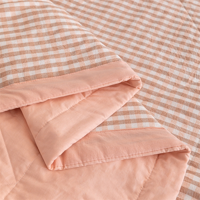 91家纺网 家纺一手货源 找家纺 天瑜家纺 2025新款色织全棉水洗棉棉花夏被 粉小格