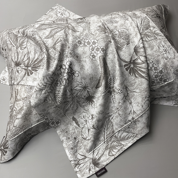 91家纺网 家纺一手货源 找家纺  2025高端轻奢A类天丝棉印花四件套全棉数码印花丝滑裸睡被套真丝夏季床上用品 丽芙-灰