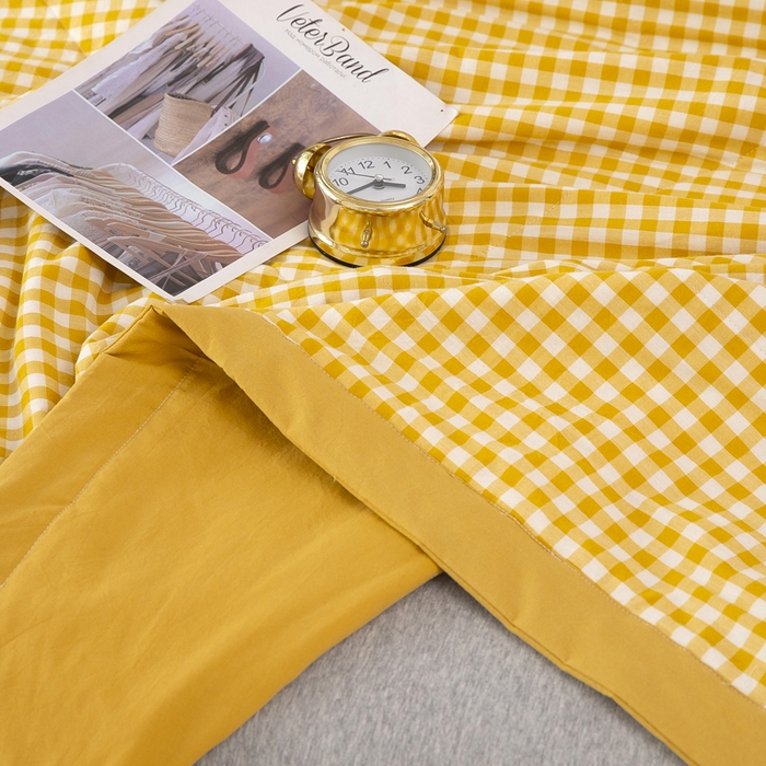 91家纺网 家纺一手货源 找家纺 天瑜家纺 2025新款色织全棉水洗棉棉花夏被 姜黄小格