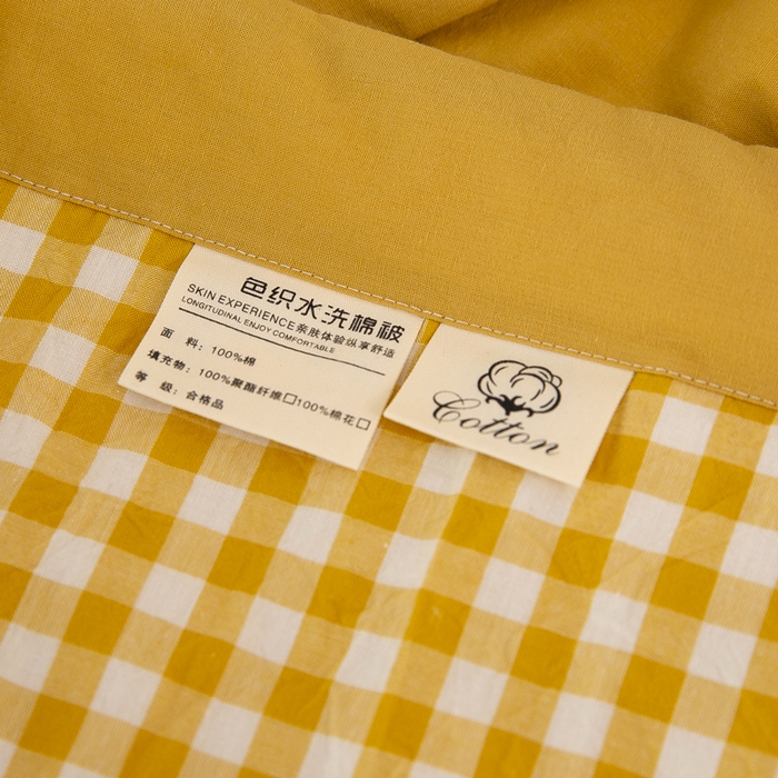 91家纺网 家纺一手货源 找家纺 天瑜家纺 2025新款色织全棉水洗棉棉花夏被 姜黄小格