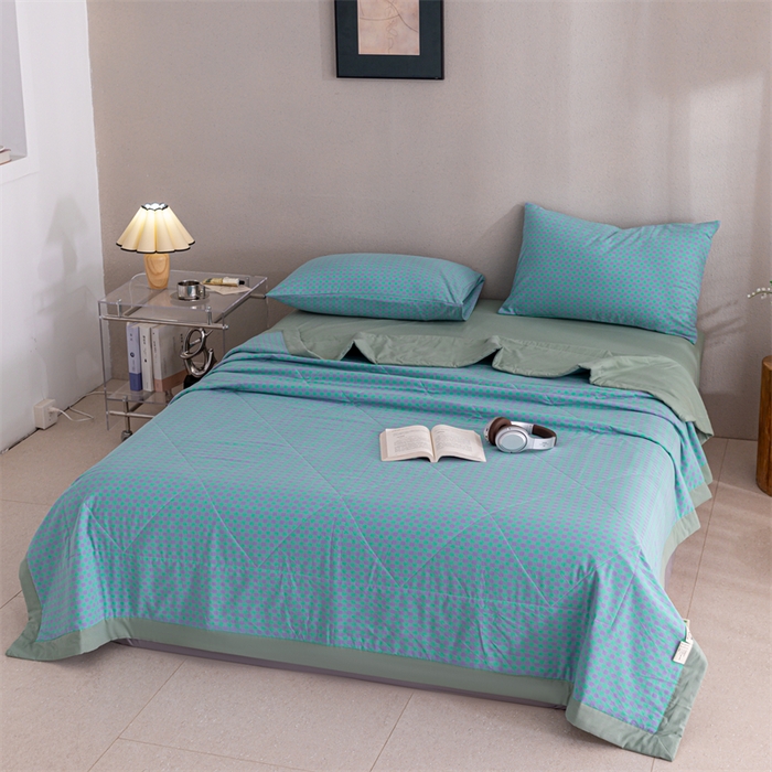 91家纺网 家纺一手货源 找家纺 天瑜家纺 2025新款色织全棉水洗棉棉花夏被 绿紫小格