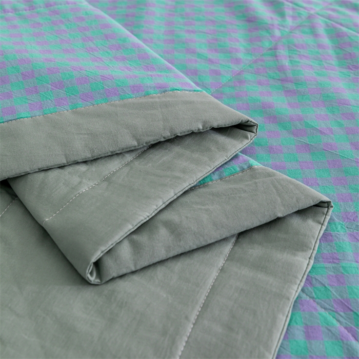 91家纺网 家纺一手货源 找家纺 天瑜家纺 2025新款色织全棉水洗棉棉花夏被 绿紫小格