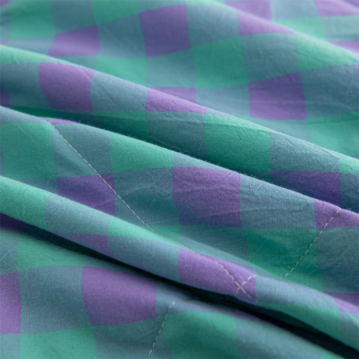 91家纺网 家纺一手货源 找家纺 天瑜家纺 2025新款色织全棉水洗棉棉花夏被 绿紫中格