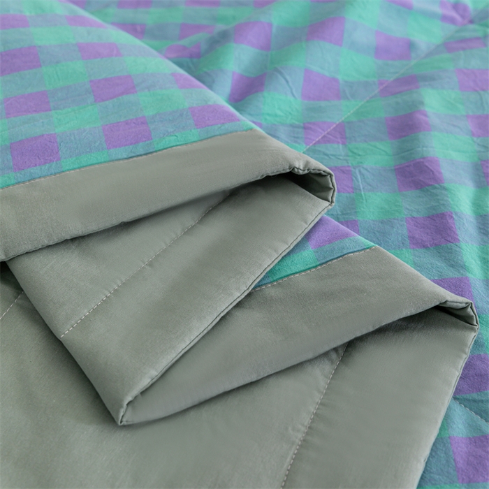 91家纺网 家纺一手货源 找家纺 天瑜家纺 2025新款色织全棉水洗棉棉花夏被 绿紫中格