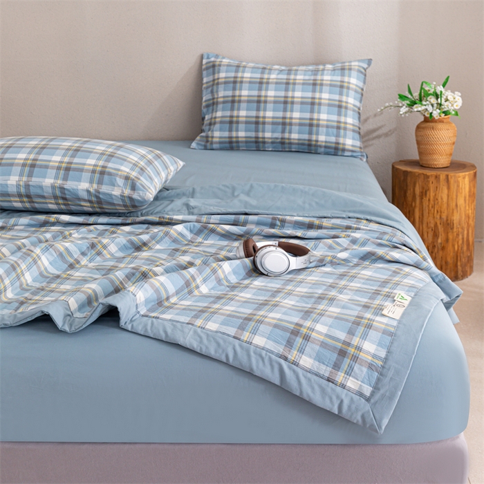 91家纺网 家纺一手货源 找家纺 天瑜家纺 2025新款色织全棉水洗棉棉花夏被 莫妮蓝