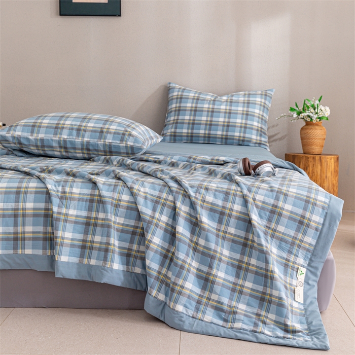 91家纺网 家纺一手货源 找家纺 天瑜家纺 2025新款色织全棉水洗棉棉花夏被 莫妮蓝