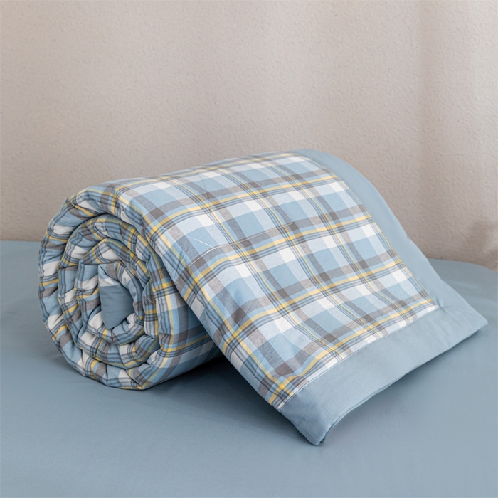 91家纺网 家纺一手货源 找家纺 天瑜家纺 2025新款色织全棉水洗棉棉花夏被 莫妮蓝