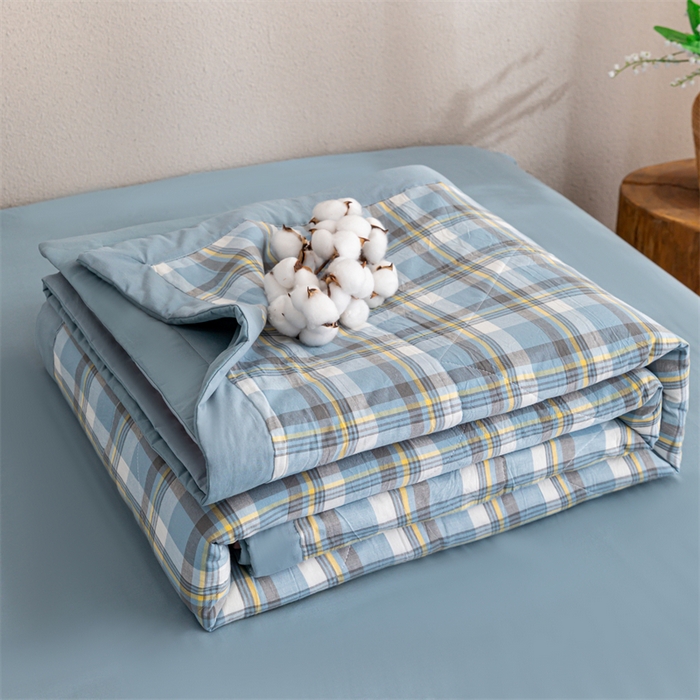 91家纺网 家纺一手货源 找家纺 天瑜家纺 2025新款色织全棉水洗棉棉花夏被 莫妮蓝