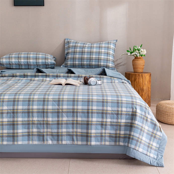 91家纺网 家纺一手货源 找家纺 天瑜家纺 2025新款色织全棉水洗棉棉花夏被 莫妮蓝