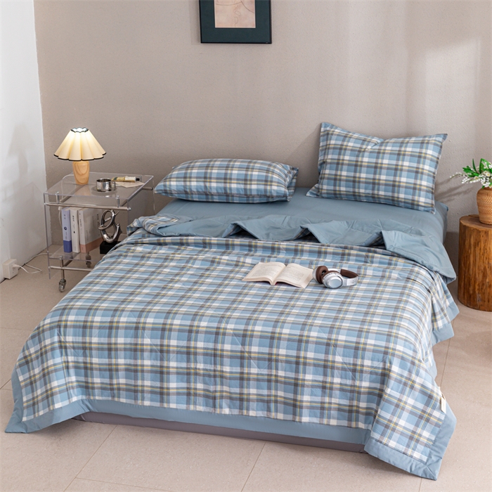 91家纺网 家纺一手货源 找家纺 天瑜家纺 2025新款色织全棉水洗棉棉花夏被 莫妮蓝