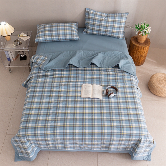 91家纺网 家纺一手货源 找家纺 天瑜家纺 2025新款色织全棉水洗棉棉花夏被 莫妮蓝