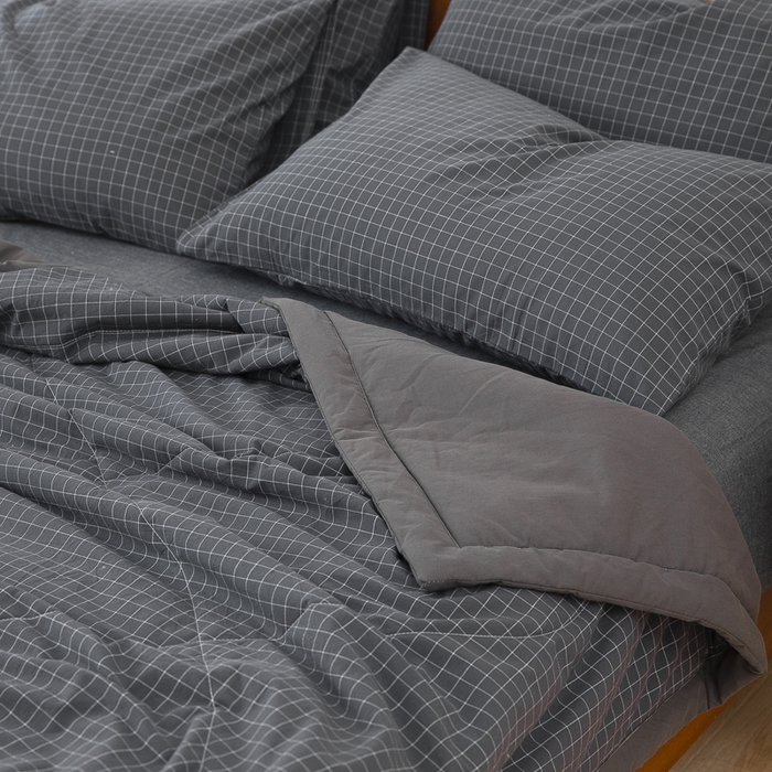 91家纺网 家纺一手货源 找家纺 天瑜家纺 2025新款色织全棉水洗棉棉花夏被 深灰小格