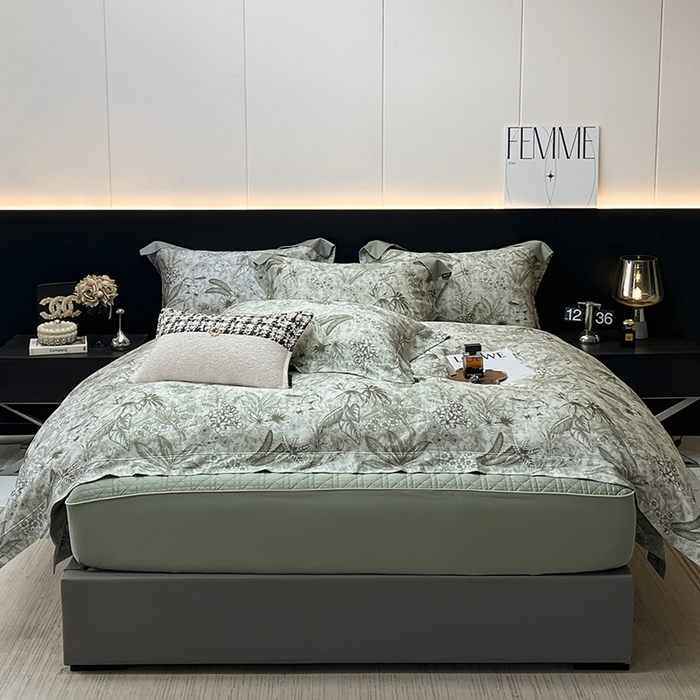 91家纺网 家纺一手货源 找家纺 （总）   2025新品A类天丝棉夹棉床盖床笠四件套全棉真丝保护罩高级感数码印花床上用品