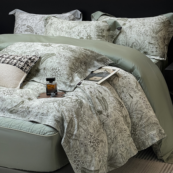 91家纺网 家纺一手货源 找家纺 （总）   2025新品A类天丝棉夹棉床盖床笠四件套全棉真丝保护罩高级感数码印花床上用品