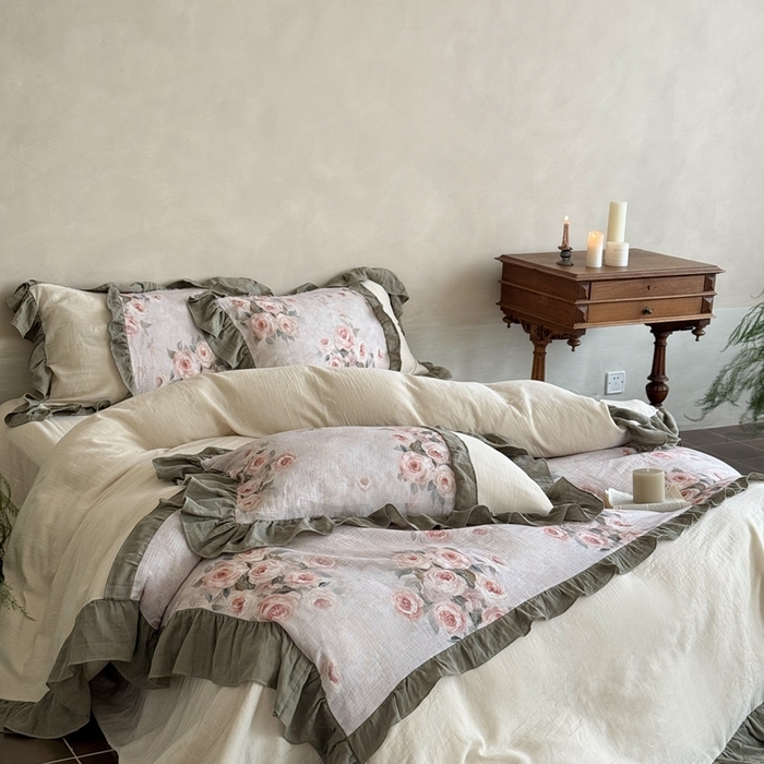 91家纺网 家纺一手货源 找家纺 （总）MIU缪家居2025新款全棉超柔皱皱纱珍妮花园四件套