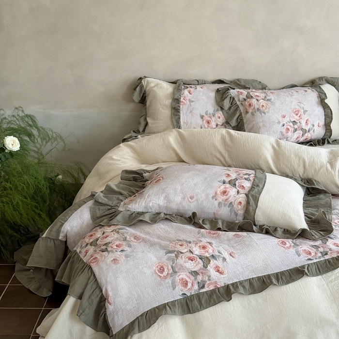 91家纺网 家纺一手货源 找家纺 （总）MIU缪家居2025新款全棉超柔皱皱纱珍妮花园四件套